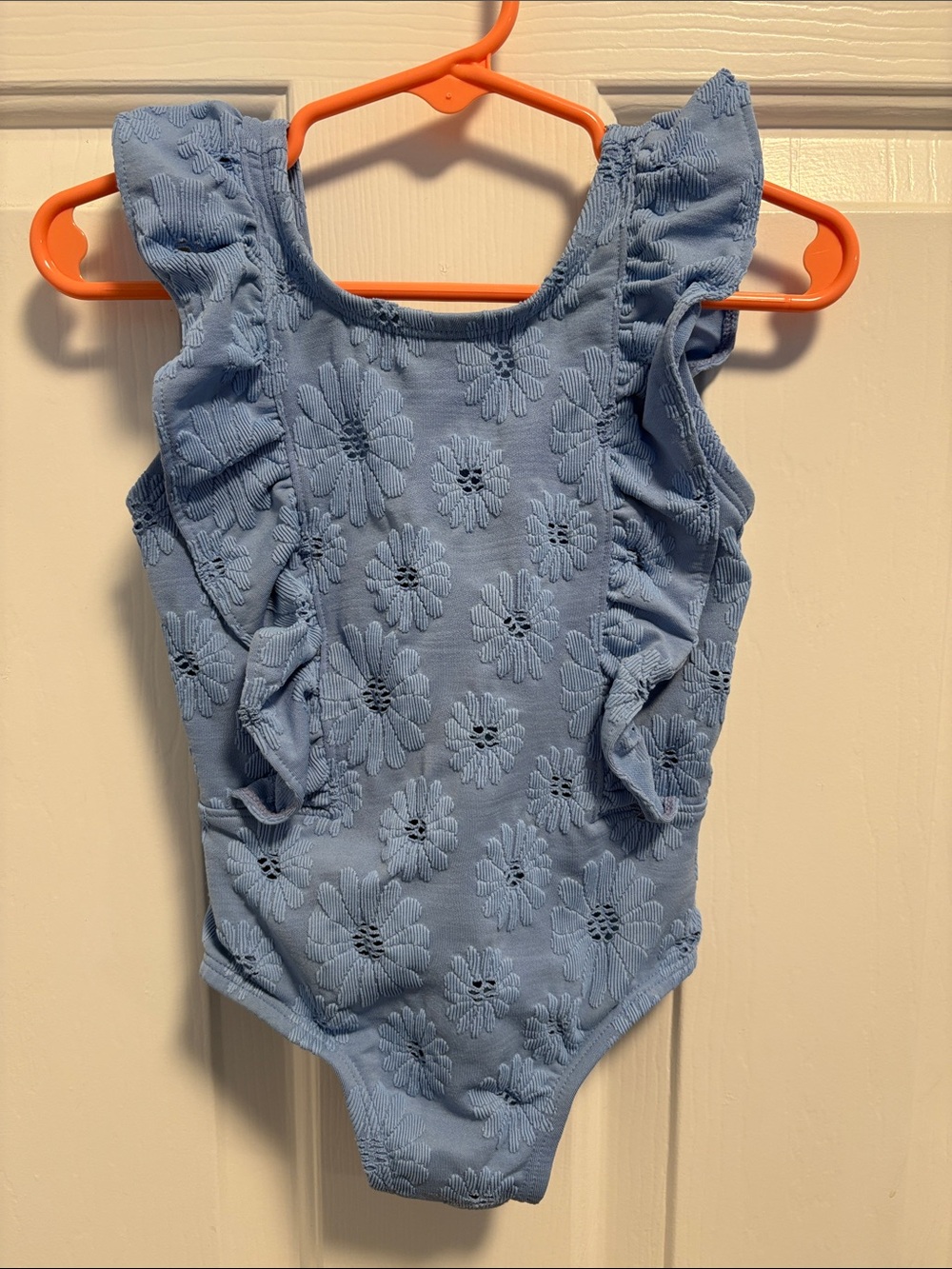 GAP Light Blue Embroidered Floral Ruffle One-Piece Bodysuit